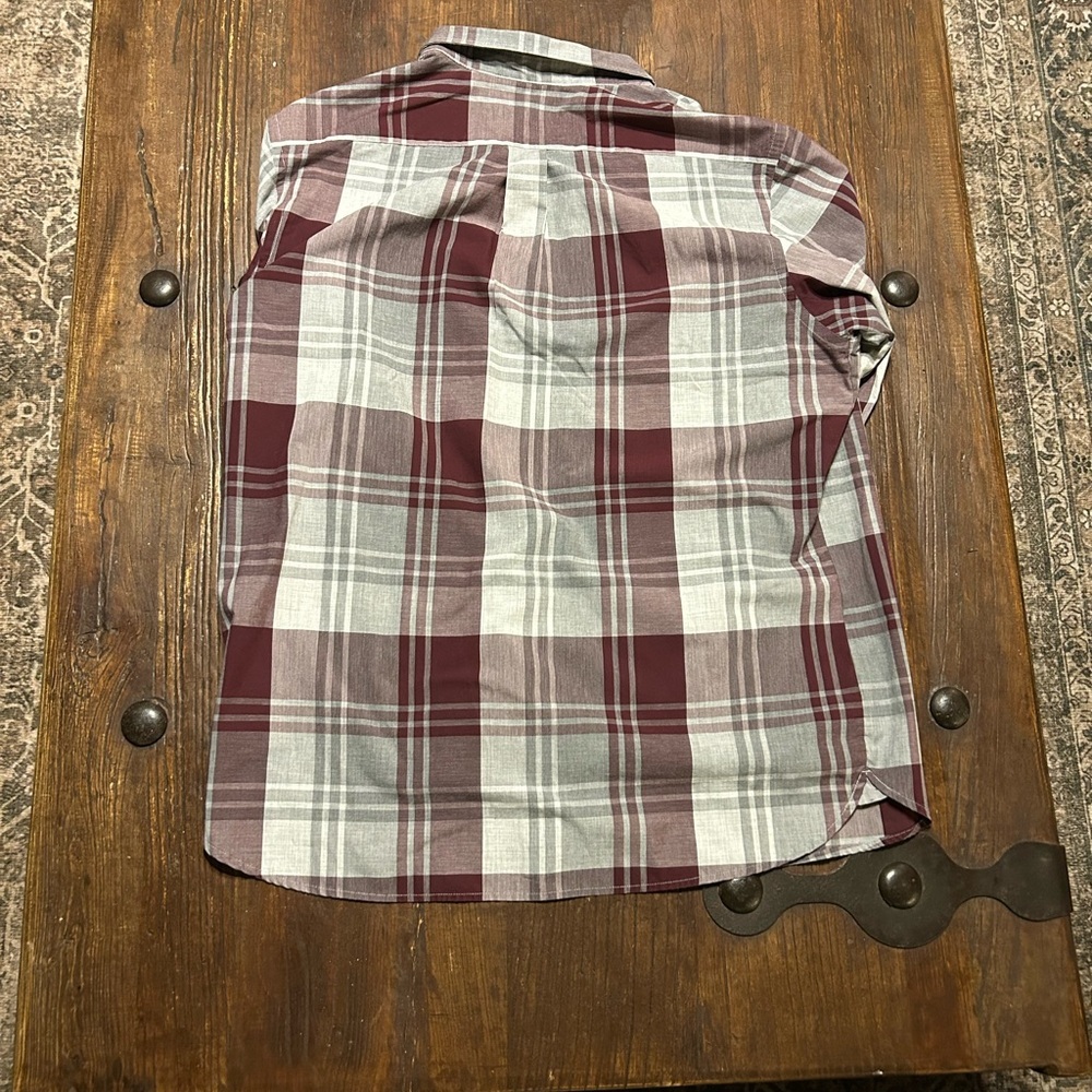 Van Heusen Burgundy and Gray Plaid Casual Shirt - Picture 2 of 3